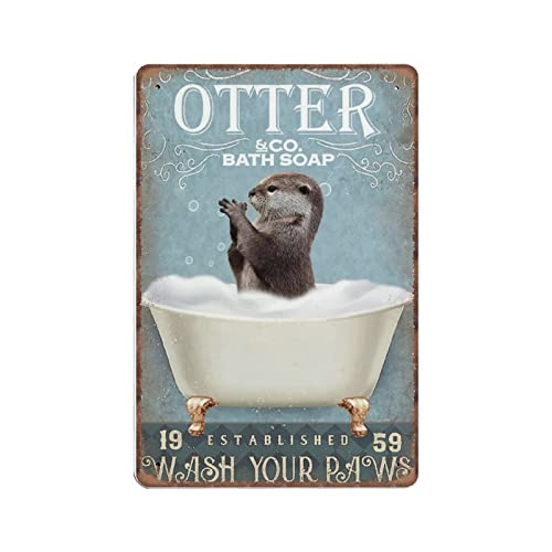 DAIERCY Lustiges Vintage-Schild Otter & Co. Badeseife Waschen Sie Ihre Pfoten, Otter, Badezimmer-Dekor, WC, Metall-Blechschilder für Küche, Garten, Garage, Badezimmer, Wanddekoration, 140 x 200 mm von DAIERCY