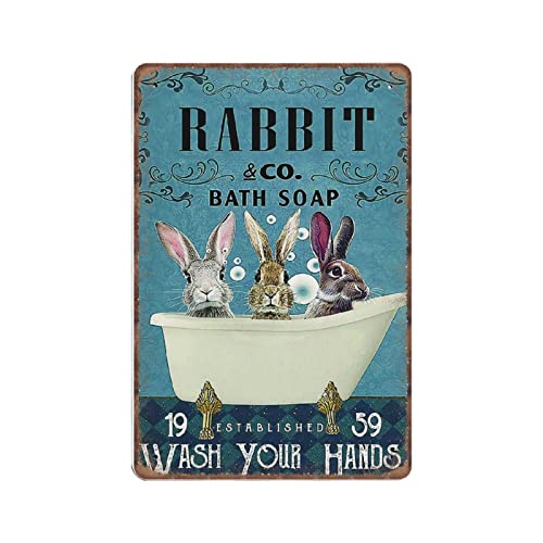 DAIERCY Kreative Blechschilder Rabbit Co Bath Soap Established Wash Your Hands Lustiges Metallschild Retro Wanddekoration für Zuhause Garten Bars Büro Pubs Club Geschenk Plakette Blechschild 140 x von DAIERCY