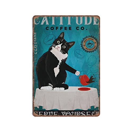 DAIERCY Lustiges Vintage-Schild, Smoking-Katitude, Kaffeekatze, Metall-Blechschilder für Küche, Garten, Garage, Badezimmer, Wanddekoration, 140 x 200 mm von DAIERCY