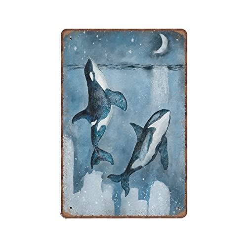 DAIERCY Lustiges Vintage-Schild, Wal-Ozean-Tier-Metall-Blechschilder für Küche, Garten, Garage, Badezimmer, Wanddekoration, 140 x 200 mm von Onetobye