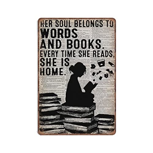 DAIERCY Lustiges Vintage-Schild "Reading Her Soul Belongs to Words And Books" Love Reading Dictionary Metall-Blechschilder für Küche, Garten, Garage, Badezimmer, Wanddekoration, 140 x 200 mm von DAIERCY