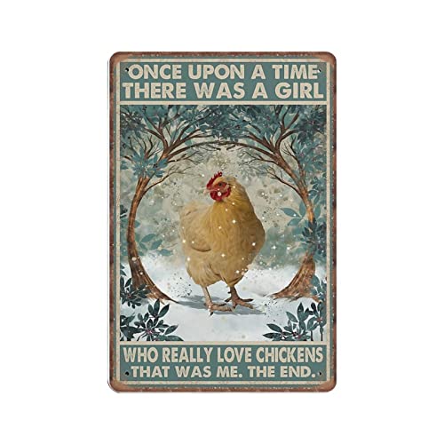 DAIERCY Vintage Metall-Blechschild Huhn Bauernhof - Once upon A Time There Was A Girl Who Farmer Funny Retro Wall Art for Kitchen Bathroom Home Decor Gifts Sign 140 x 200 mm von DAIERCY