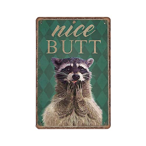 DAIERCY Vintage Metall-Blechschild Waschbär Nettes Butt Animal Print Lustige Retro Wandkunst für Küche Badezimmer Heimdekoration Geschenke Schild 140x200mm von DAIERCY