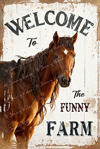 DAIERCY Welcome to The Funny Farm Schild Outdoor Pferd Schild Dekor Pferde Liebhaber Geschenk Lustige Coffee Bar Schilder, Bauernhof Garten Landhaus Hof Wandkunst Dekor 30,5 x 20,3 cm von DAIERCY