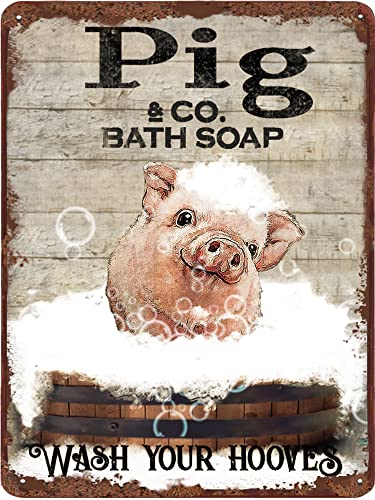 Lustiges Schwein Badezimmer Metall-Blechschild Schwein Retro Wanddekoration WC-Poster Waschen Sie Ihre Hufe Vintage Blechschild für Zuhause Büro Wohnung Hotel 14 x 20 cm Schild Geschenk Geburtstag von DAIERCY