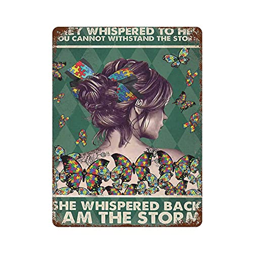 Retro-Metall-Blechschild, Neuheitsposter, Eisen-Gemälde, "They Whispered to Her You Cannot Withstand The Storm She Whispered Back I Am The Storm", Wanddekoration, Plaketten, Größe 14 x 20 cm von DAIERCY