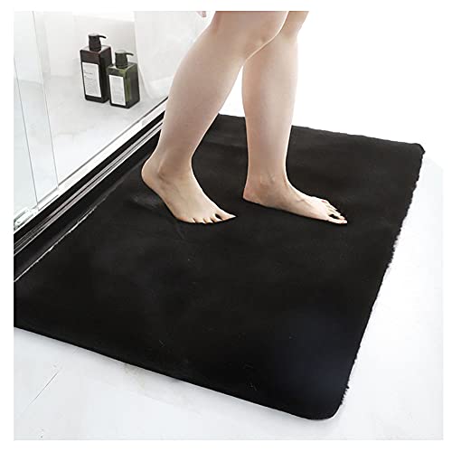 DAIHAN Badematte Waschbares Flauschige Kaninchenfell Plüsch Shaggy Badezimmer Küche Schlafzimmer-Teppich Anti-Rutsch Verdickt Badteppich Bettvorleger Carpet Mehrfarbig PSchwarz 60cm*90cm von DAIHAN