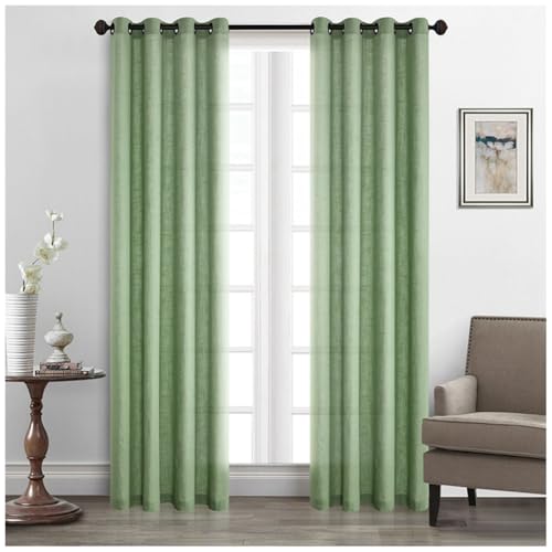 DAIHAN 2 Stücke Gardinen mit Ösen Vorhänge Leinenoptik Halbtransparent Voile Leinenvorhang Ösenschal Modern Voile Vorhang für Wohnzimmer Schlafzimmer,Grün,W132xL214cm von DAIHAN