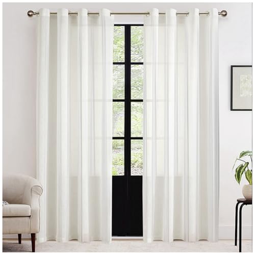 DAIHAN 2er Set Sheer Voile Vorhang mit Ösen Halbtransparent Optik Gardine Vorhänge Lichtdurchlässig Luftig Durchsichtig Fensterschal Dekoschal für Schlafzimmer Wohnzimmer,Weiß,W183xL214cm von DAIHAN