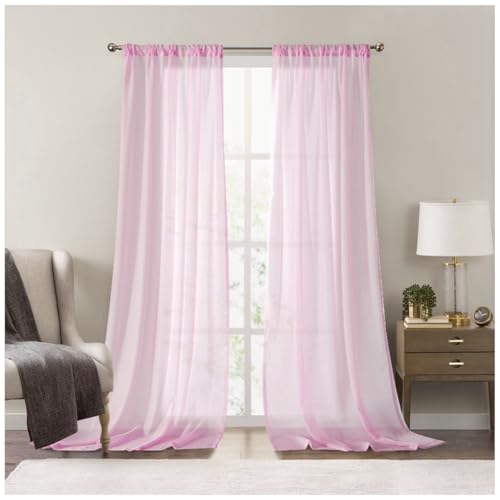 DAIHAN Gardinen mit Kräuselband 2er Set Vorhänge Halbtransparent Voile Stores Fensterschal Voile Gardinen Dekoschal für Wohnzimmer Kinderzimmer Schlafzimmer,Rosa,W132xL259cm von DAIHAN