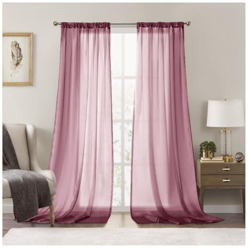 DAIHAN Gardinen mit Kräuselband 2er Set Vorhänge Halbtransparent Voile Stores Fensterschal Voile Gardinen Dekoschal für Wohnzimmer Kinderzimmer Schlafzimmer,Weinrot,W107xL214cm von DAIHAN