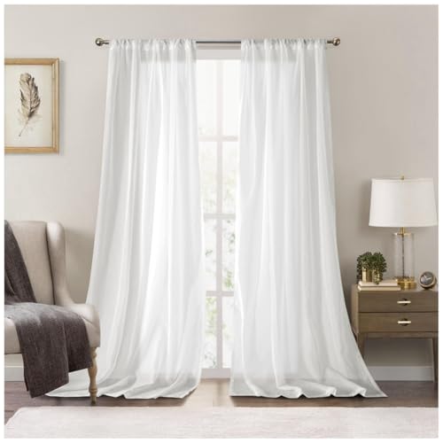 DAIHAN Gardinen mit Kräuselband 2er Set Vorhänge Halbtransparent Voile Stores Fensterschal Voile Gardinen Dekoschal für Wohnzimmer Kinderzimmer Schlafzimmer,Weiß,W254xL214cm von DAIHAN