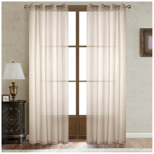 DAIHAN Gardinen mit Ösen 2er Set, Vorhang Halbtransparent für Wohnzimmer Kinderzimmer Schlafzimmer Lichtdurchlässig Ösenschals Fensterschal Dekoschal Voile Leinenoptik Vorhang,Beige,W254xL244cm von DAIHAN