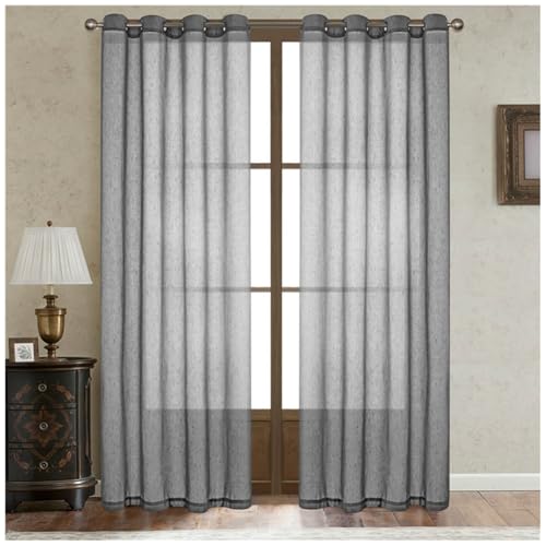 DAIHAN Gardinen mit Ösen 2er Set, Vorhang Halbtransparent für Wohnzimmer Kinderzimmer Schlafzimmer Lichtdurchlässig Ösenschals Fensterschal Dekoschal Voile Leinenoptik Vorhang,Grau,W183xL160cm von DAIHAN