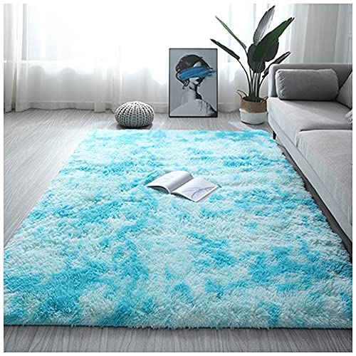 DAIHAN Kunstfell Teppich Super Weich Teppich für Wohnzimmer Schlafzimmer Kinderzimmer Flauschig Shaggy Teppiche Modern Hochflor Plüsch-Teppich Bettvorleger Sofa Matte,Blau1,50x80CM von DAIHAN