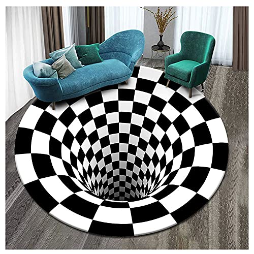 DAIHAN Runde Teppiche mit Schwarz-Weiß-Raster Gitter 3D-Flächenteppich-Illusion Vortex,Anti-Rutsch-Optische Täuschung Bereich Teppich Fußmatten Bodenmatte für Zimmer Schlafzimmer 3Dvisual-1 200cm von DAIHAN