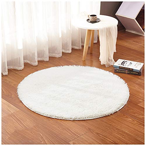 DAIHAN Runder Teppich Flauschige Flachflor Teppiche Fürs Wohnzimmer, Esszimmer, Schlafzimmer Oder Kinderzimmer Weiß 40CM Kurz von DAIHAN