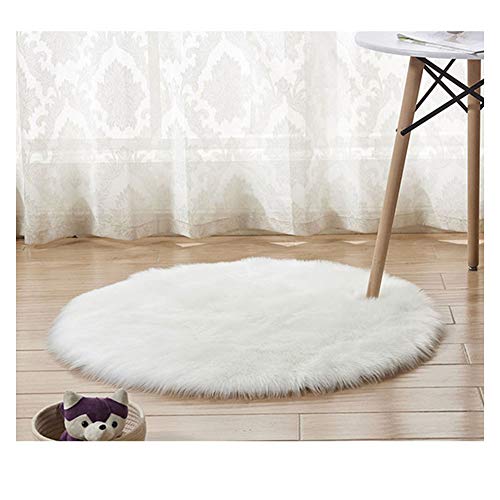 DAIHAN Shaggy Lammfell-Teppich,Flauschiger Kunstfell Schaffell Lammfellimitat Teppich rund für Stuhl Sofa Wohnzimmer Schlafzimmer Kinderzimmer Weiß 130 * 130cm von DAIHAN