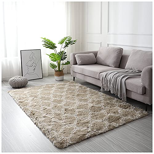 DAIHAN Shaggy Teppich Hochflor Teppiche Kunstfell Plüsch-Teppich rutschfeste Unterseite Weich Teppich für Wohnzimmer, Esszimmer, Kinderzimmer, Schlafzimmer Bettvorleger Sofa Matte,Khaki1,60x120CM von DAIHAN