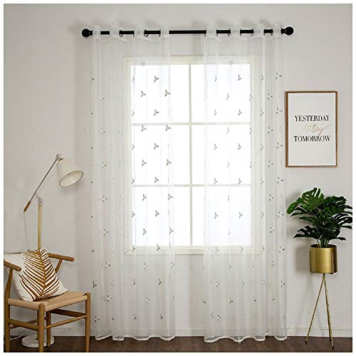 DAIHAN Sheer Vorhang Voile Blumen Stickerei Vorhänge mit Ösen transparent Gardine 2 Stücke Fensterschal Dekoschal für Wohnzimmer Kinderzimmer Schlafzimmer,Weiß,140x240cm(55x94)(2er Set) von DAIHAN