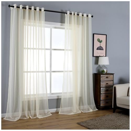 DAIHAN Voile Gardine Schal Transparenter Vorhang mit Ösen/Kräuselband Vorhang Halbtransparent Gardinen Dekoschal Fensterschal für Schlafzimmer und Wohnzimmer,A-Beige,W107xL244cm von DAIHAN