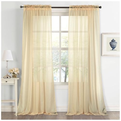 DAIHAN Voile Gardine Schal Transparenter Vorhang mit Ösen/Kräuselband Vorhang Halbtransparent Gardinen Dekoschal Fensterschal für Schlafzimmer und Wohnzimmer,B-Beige,W132xL214cm von DAIHAN