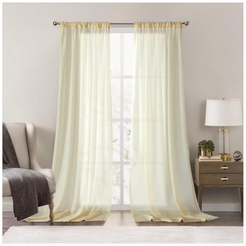 Gardinen mit Kräuselband 2er Set Vorhänge Halbtransparent Voile Stores Fensterschal Voile Gardinen Dekoschal für Wohnzimmer Kinderzimmer Schlafzimmer,Beige,W132xL331cm von DAIHAN