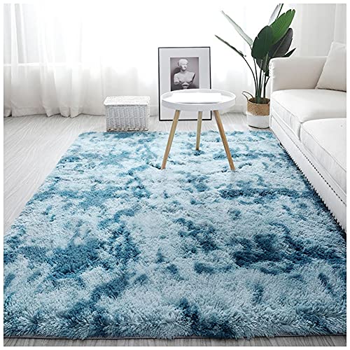 DAIHAN Kunstfell Teppich Super Weich Teppich für Wohnzimmer Schlafzimmer Kinderzimmer Flauschig Shaggy Teppiche Modern Hochflor Plüsch-Teppich Bettvorleger Sofa Matte,Blau2,80x120CM von DAIHAN