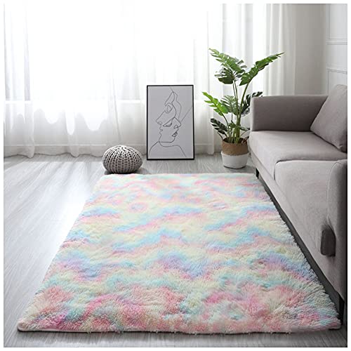 DAIHAN Kunstfell Teppich Super Weich Teppich für Wohnzimmer Schlafzimmer Kinderzimmer Flauschig Shaggy Teppiche Modern Hochflor Plüsch-Teppich Bettvorleger Sofa Matte,Regenbogen,100x160CM von DAIHAN