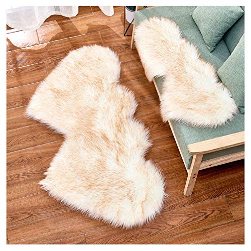 Kunstpelz Teppich Double Liebes-Herz, Lammfell-Teppich Lang Kunstfell Schaffell Imitat für Wohnzimmer Schlafzimmer Kinderzimmer Weiß gelb 35 * 70cm von DAIHAN