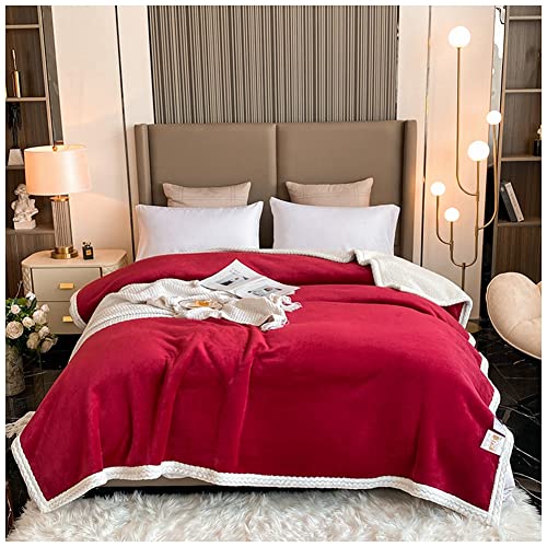 Weihnachten Sherpa Decke Sofa Doppelseitig Wohndecke Kuscheldecke Warm Sofadecke/Couchdecke Warm Dick Flauschige Kuscheldecke Flanell Fleecedecke,Rot,180x200CM von DAIHAN