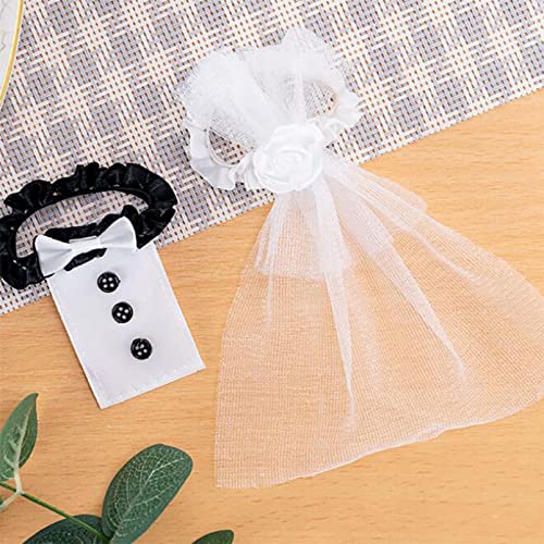 DAIHUI Kreative Hochzeitstassenabdeckungen Set Weinflasche Champagnergläser Dress-Up Weinaccessoires für Hochzeit (Schwarz + Weiß) von DAIHUI