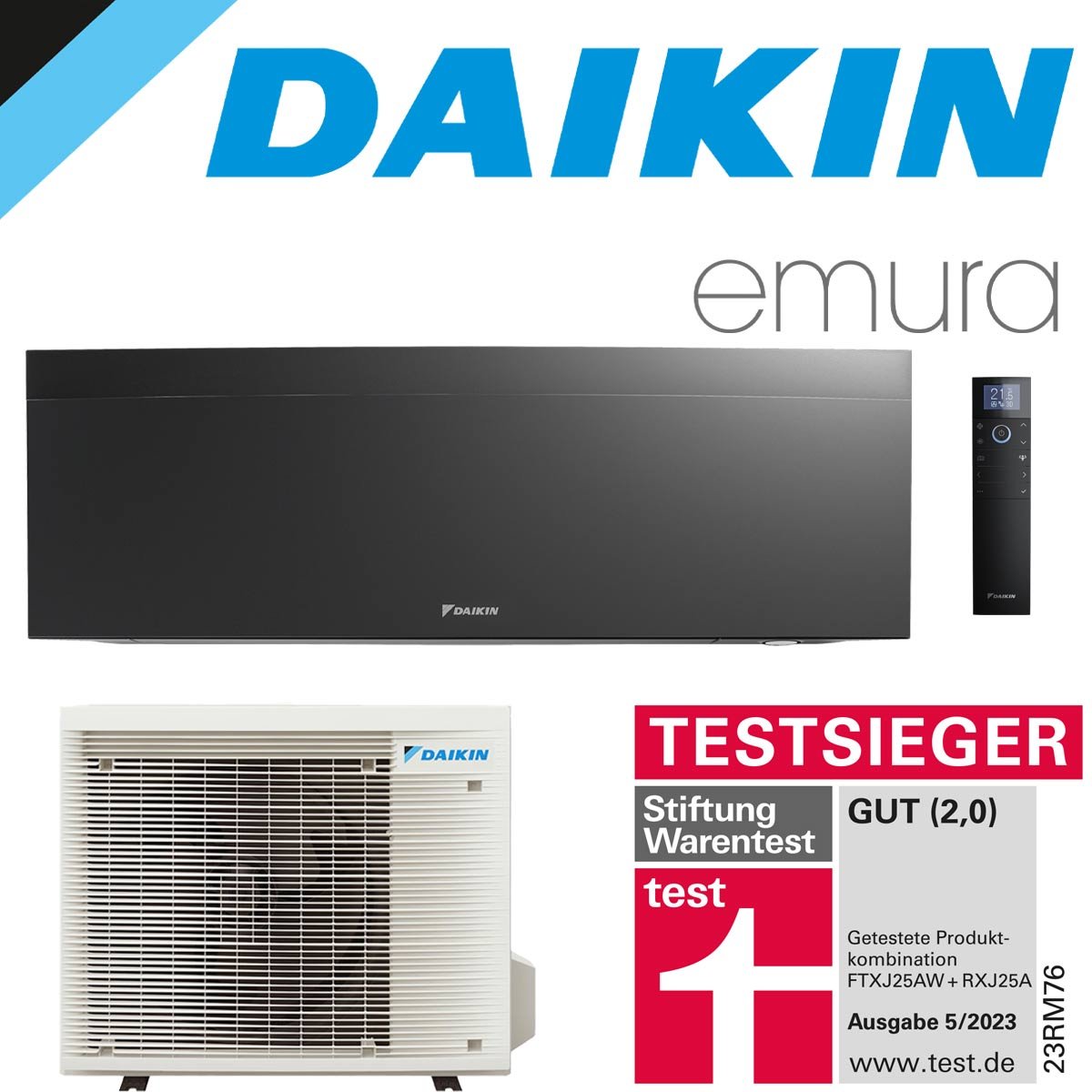 DAIKIN Emura 3 2,0 kW Singlesplit Set | Mattschwarz | FTXJ20AB +... von DAIKIN