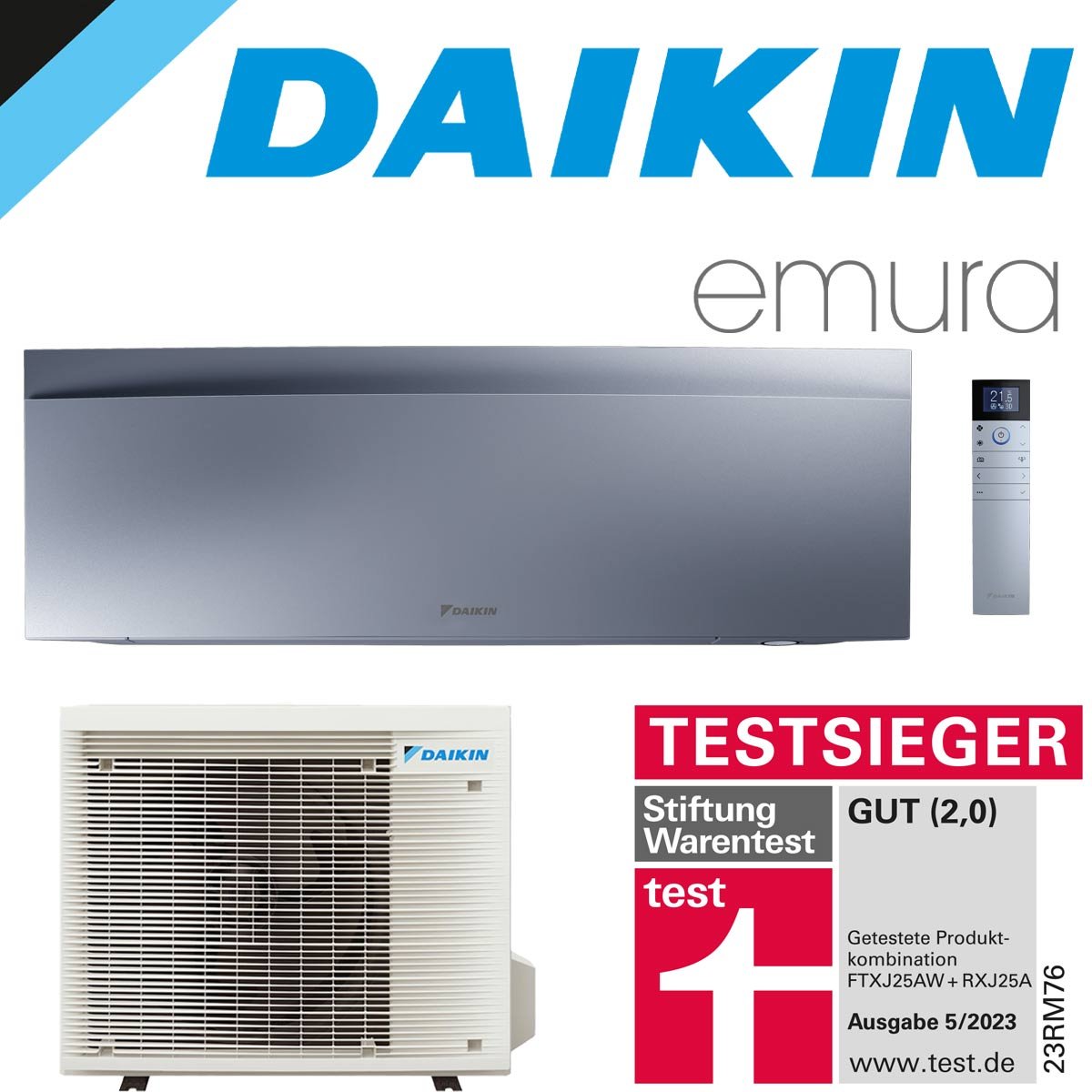 DAIKIN Emura 3 2,0 kW Singlesplit Set | Silber | FTXJ20AS + RXJ20A"" von DAIKIN