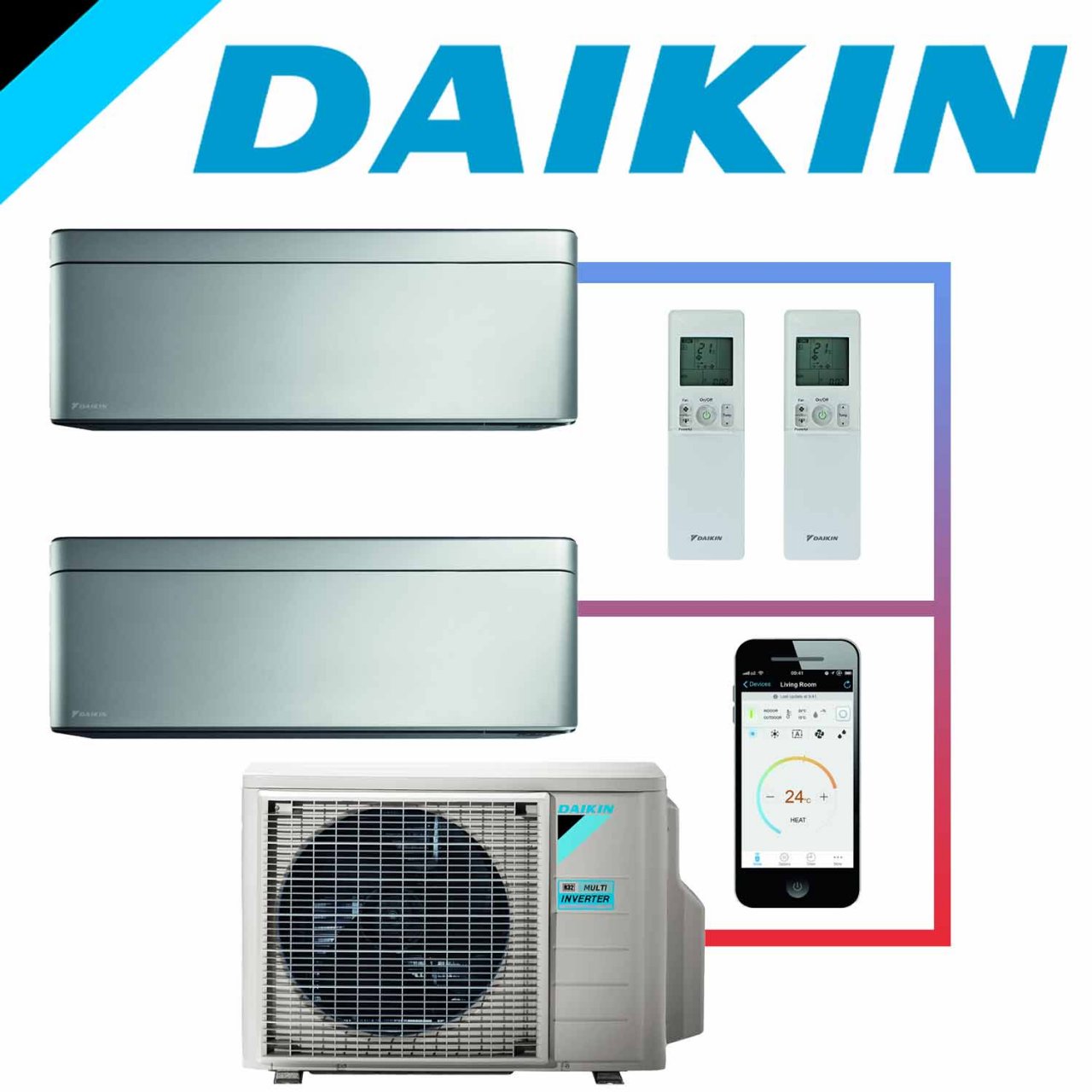 SET DAIKIN STYLISH mit 2 Wandgeräten 3,5 kW Silber und... von DAIKIN