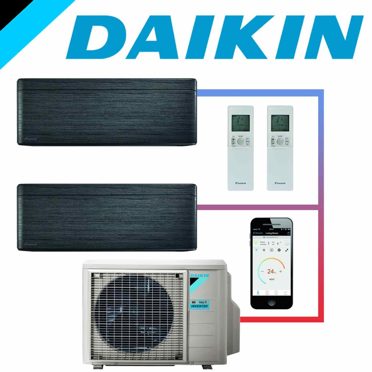 SET DAIKIN STYLISH mit 2 Wandgeräten 4,2 kW Blackwood und... von DAIKIN