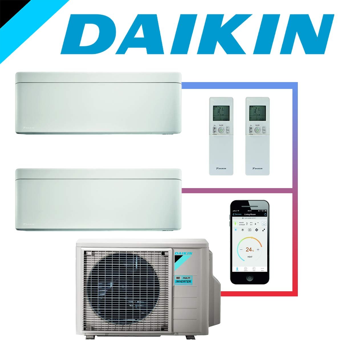 SET DAIKIN STYLISH mit 2 Wandgeräten 5 kW Weiß und Außeneinheit 9 kW"" von DAIKIN