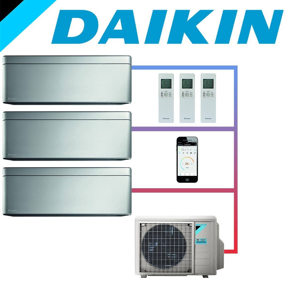 SET DAIKIN STYLISH mit 3 Wandgeräten 2,0 kW Silber und... von DAIKIN