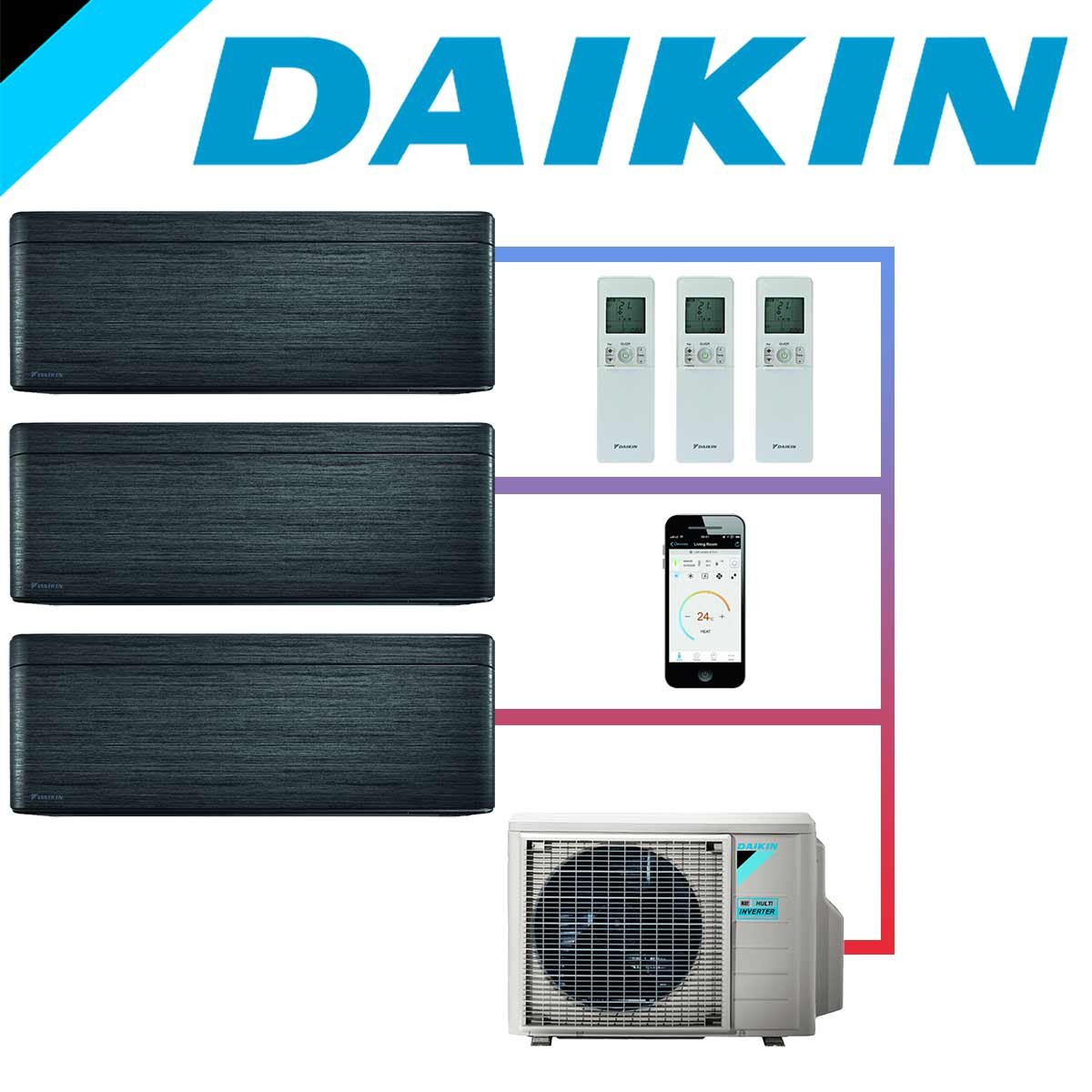 SET DAIKIN STYLISH mit 3 Wandgeräten 2,5 kW Blackwood und... von DAIKIN