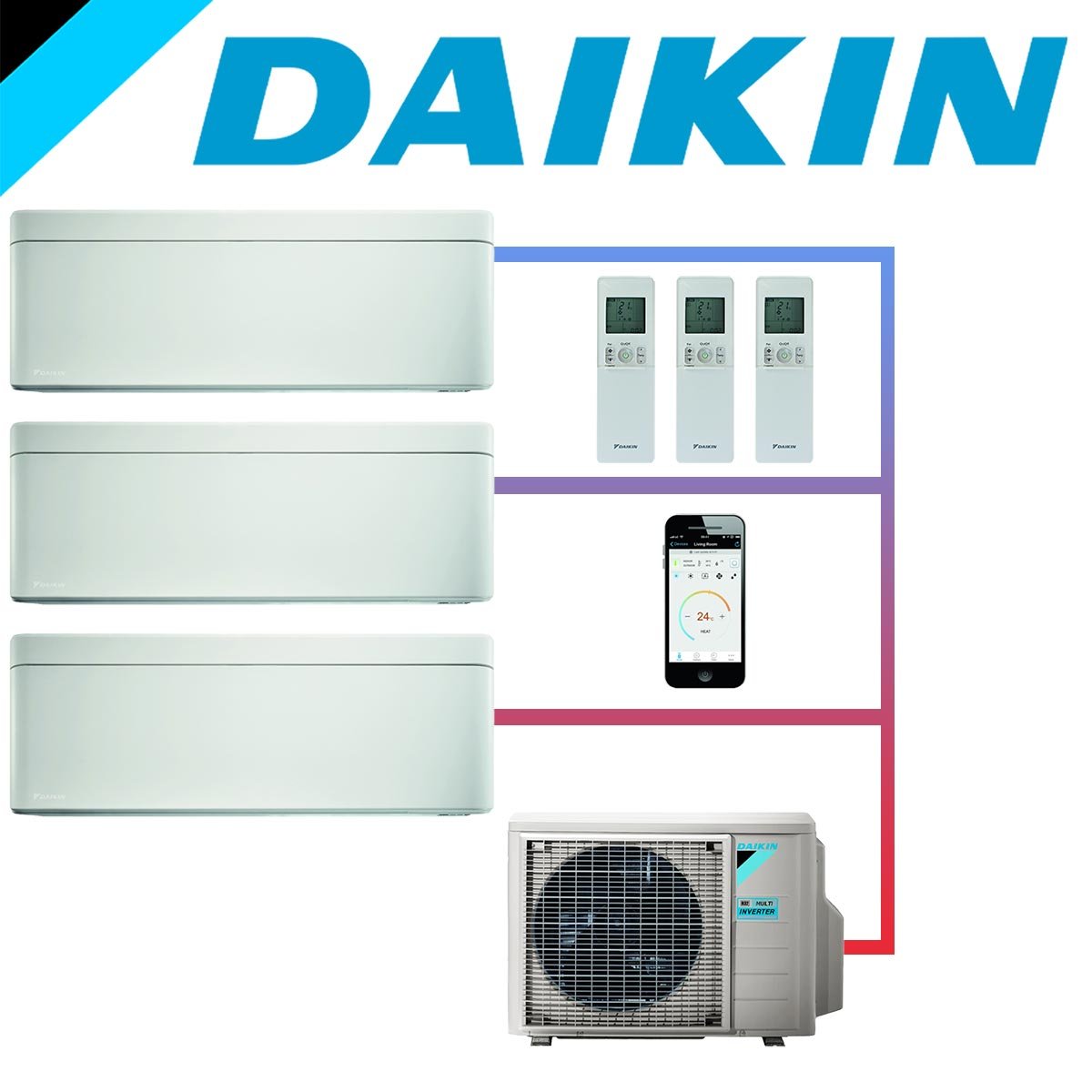 SET DAIKIN STYLISH mit 3 Wandgeräten 3,5 kW Weiß und Außeneinheit... von DAIKIN