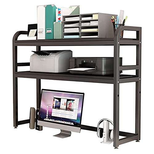 DAIKK Desktop-Bücherregal-Aufbewahrungsorganisator, 2-stufiges verstellbares Schreibtisch-Bücherregal, Desktop-Bücherregal für Computertisch, Holz-Metall-Druckerständer, Bürobedarf-Organ von DAIKK