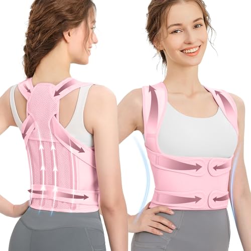 DAILIENFUS Rücken Geradehalter,Haltungskorrektur Rücken Damen Und Herren Verstellbare Haltung Korrektur Gurt Atmungsaktive Back Posture Corrector-Verstellbare Gerade Haltungstrainer (Rosa, S) von DAILIENFUS