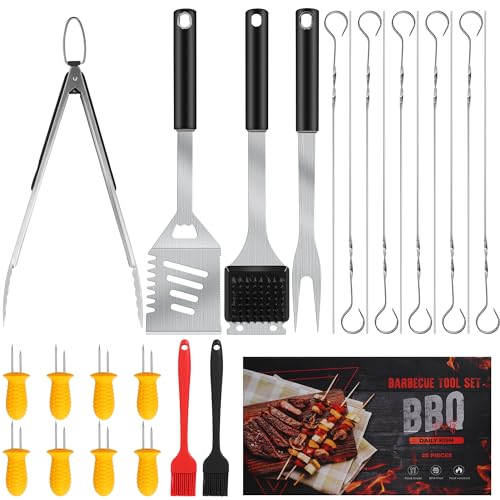 Grillzubehör-Set, Grillwerkzeug-Set mit 4-in-1-Grillspatel, Gabel, Grillzange, Grillstab, Spießen, Silikon-Maishaltern, Silikonbürste von DAILY KISN