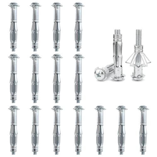 DAIRYCOF 15 Stück Hohlraumdübel Metall verzinkt Hohlwanddübel M6x65mm Expansion Nuts Hohlraumdübel Dünne Befestigungen für Befestigungen in Gipskartonplatten (15, M6*65mm) von DAIRYCOF