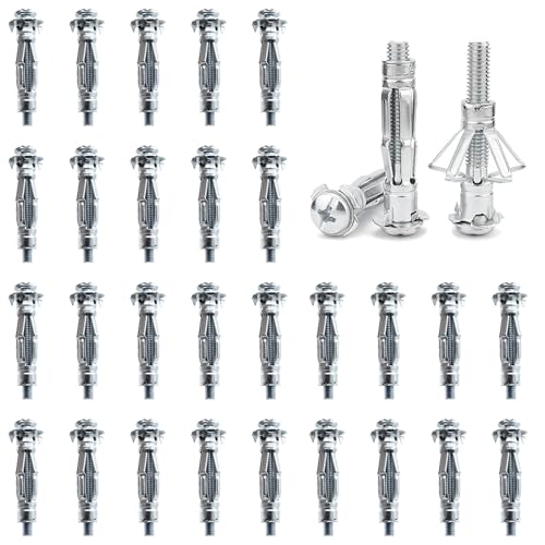 DAIRYCOF 50 Stück Hohlraumdübel Metall verzinkt Hohlwanddübel M4x32mm Expansion Nuts Hohlraumdübel Dünne Befestigungen für Befestigungen in Gipskartonplatten (50, M4*32mm) von DAIRYCOF
