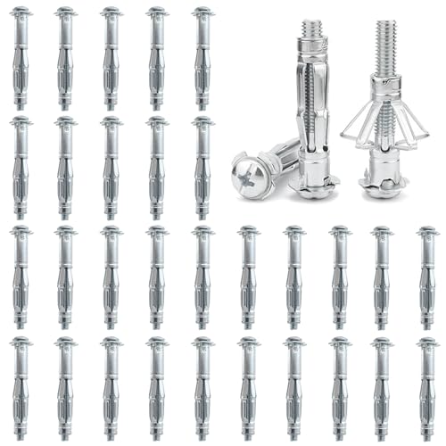 DAIRYCOF 30 Stück Hohlraumdübel Metall verzinkt Hohlwanddübel M6x52mm, Expansion Nuts für Gipskartonplatten (30, M5*65mm) von DAIRYCOF