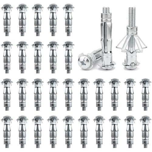 DAIRYCOF 30 Stück Hohlraumdübel Metall verzinkt Hohlwanddübel M6x52mm, Expansion Nuts für Gipskartonplatten (30, M8*37mm) von DAIRYCOF