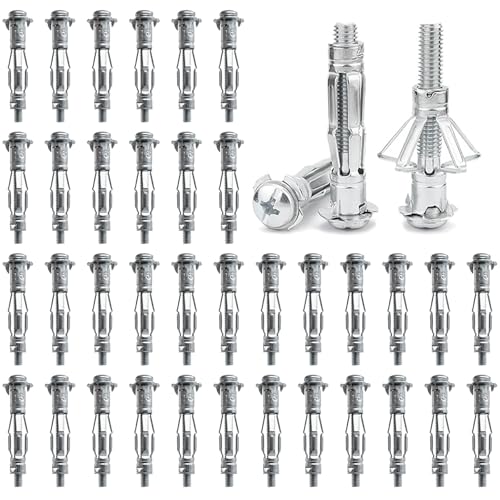 DAIRYCOF 20 Stück Hohlraumdübel Metall verzinkt Hohlwanddübel M8x52mm Expansion Nuts Hohlraumdübel Dünne Befestigungen für Befestigungen in Gipskartonplatten (50, M5*37mm) von DAIRYCOF