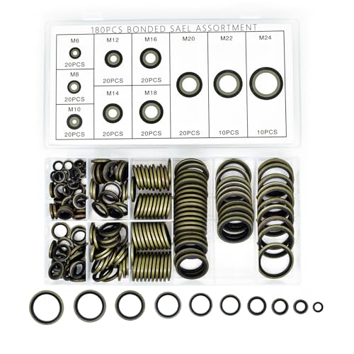 DAIRYCOF Ø 6-24 mm ölablassschraube dichtung,180 Stück dichtungsringe set,o ring sortiment Hydraulik Dichtringe mit Gummilippe,10 Größen Bonded Seal Dichtring von DAIRYCOF
