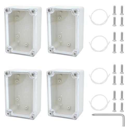 DAIRYCOF abzweigdose wasserdicht 4 Stk Kunststoffgehäuse 100 * 68 * 50mm abzweigdose schwarz Ip65 Wasserdicht Abzweigdosen Wetterfeste (Transparent, 100 * 68 * 50mm) von DAIRYCOF